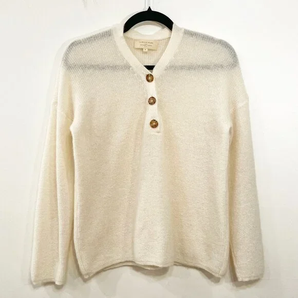 EUC Sezane Willy Mohair Alpaca Henley Sweater Ecru Small - Picture 3 of 8
